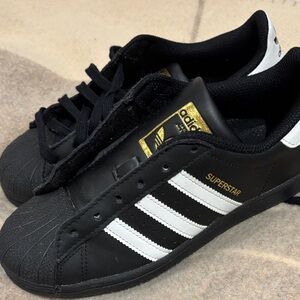 Adidas Superstar Kids Sneakers - Black and White with Gold Accents